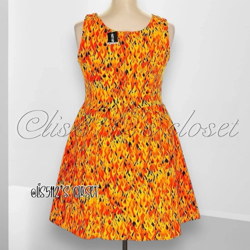 Folter x Hot Topic Flame Print Rockabilly Retro Fit & Flare Skater Dress 2X - Picture 7 of 15